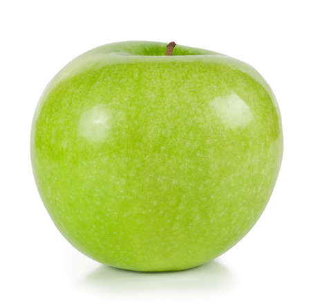 The bright green ripe apple isolated on white backgroundの写真素材