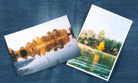Denim background with images of nature at itsの写真素材