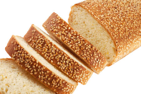 Slices of white bread with sesame seeds isolated on white background