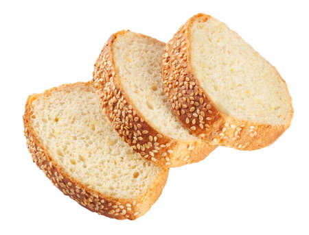 Slices of white bread with seeds isolated on white background