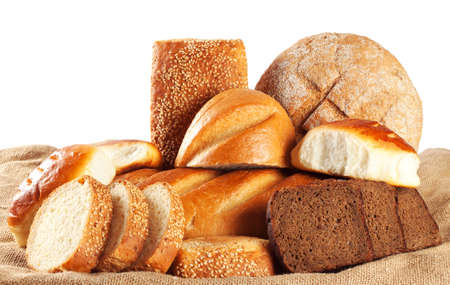Brown bread, bread, cakes isolated on white background