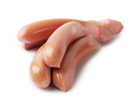 Raw sausage meat isolated on white backgroundの写真素材