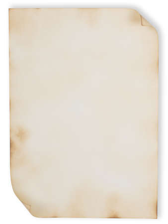 Sheet of old burnt paper isolated on white backgroundの写真素材