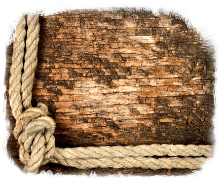Background from old boards with a rope with a knotの写真素材