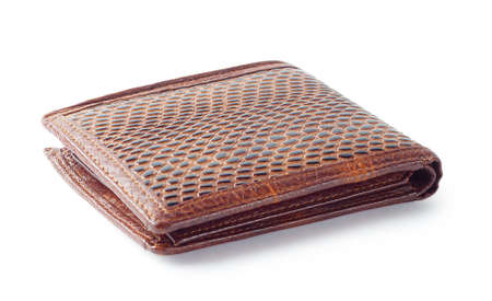 Brown empty wallet isolated on white backgroundの写真素材