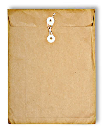 Postal crumpled envelope isolated on white backgroundの写真素材