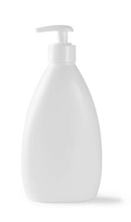 White plastic bottle with dropper isolated on white backgroundの写真素材