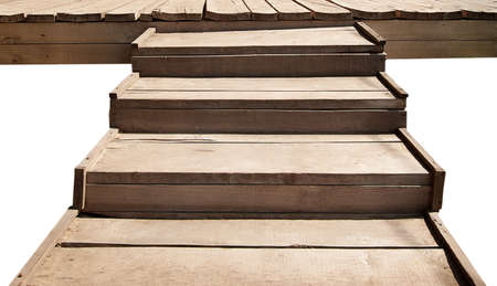 Old wooden ladder isolated on white backgroundの写真素材