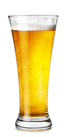 Glass of light beer isolated on white backgroundの写真素材