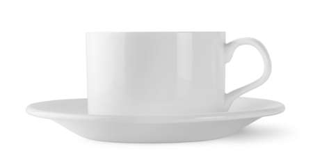 White coffee cup and saucer isolated on white の写真素材