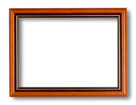 Wooden photo frame with gold trim isolated on a white の写真素材