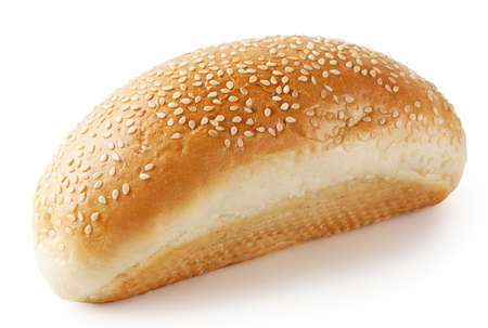 Tasty bun with sesame seeds isolated on white backgroundの写真素材