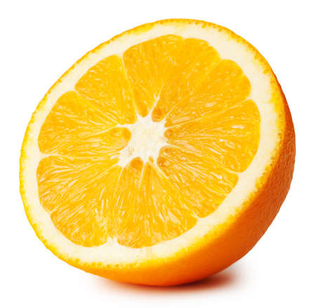 Half of ripe juicy orange isolated on white backgroundの写真素材