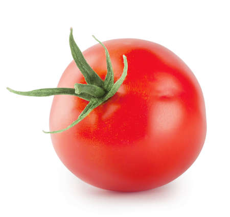 Round red tomato isolated on white backgroundの写真素材