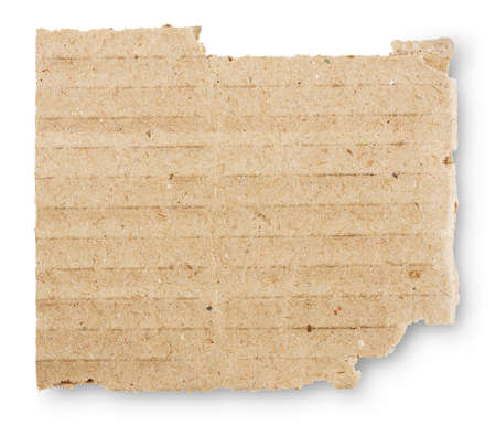 Striped torn piece of cardboard isolated on white backgroundの写真素材
