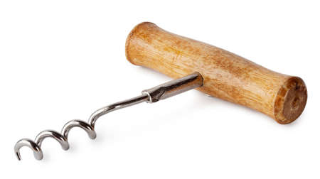 Corkscrew with wooden handle isolated on a white background