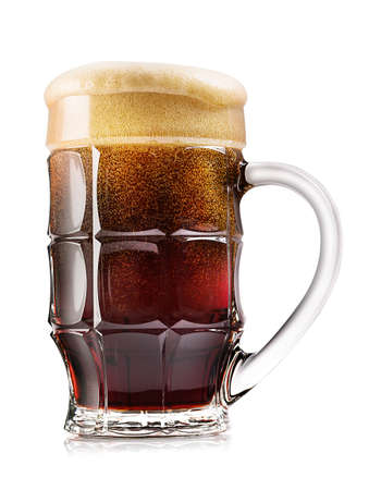 Faceted mug of dark beer isolated on white backgroundの写真素材