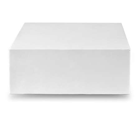 Closed white cardboard box isolated on white backgroundの写真素材