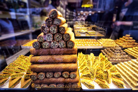 Showcase pastry shop with Turkish sweets. Istanbul.の写真素材