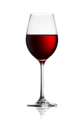 Glass of red wine isolated on white backgroundの写真素材