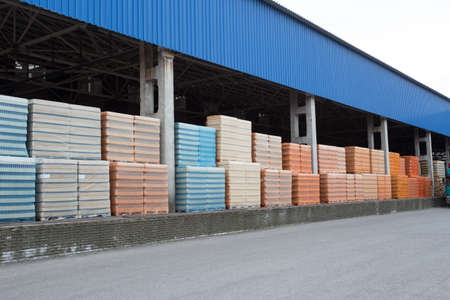 A number of packed pallets with products in stockの写真素材
