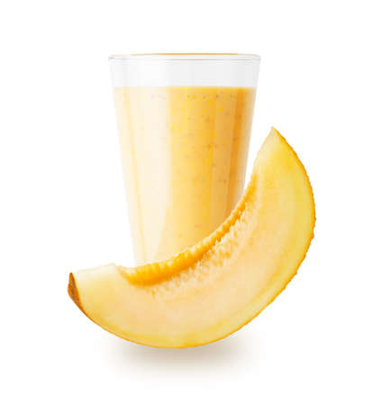 Melon yogurt or smoothie with slice of melonの写真素材