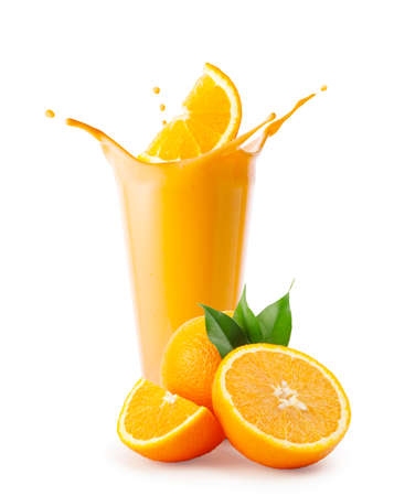 Orange slice splash in smoothie or yogurtの写真素材