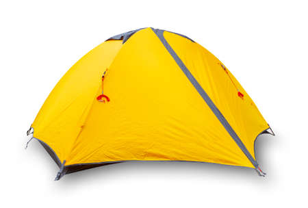 Yellow closed tourist tentの写真素材
