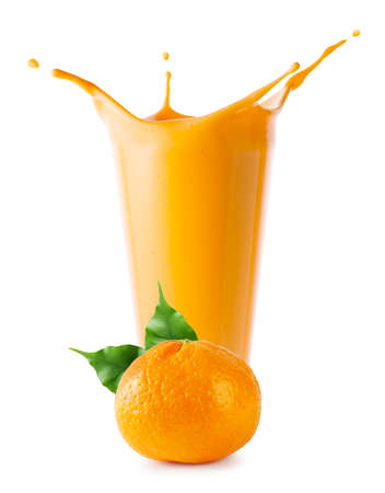 Tangerine and splash in tangerine smoothie or yogurtの写真素材