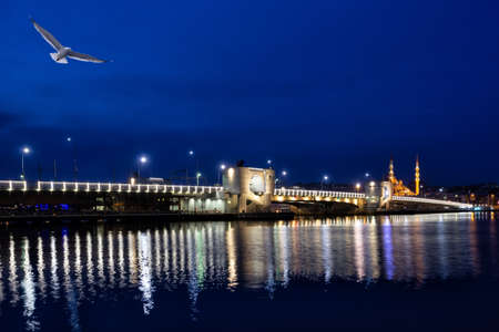 Galata Bridge over the Bosphorus at nightの写真素材