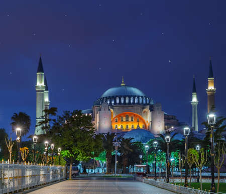 Pavement in front of the Aya Sofia at nightの写真素材