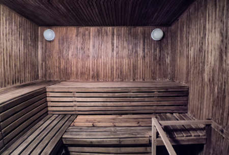 Interior of wooden bath or saunaの写真素材