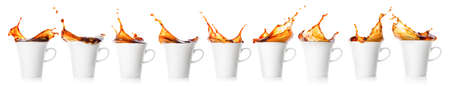 Coffee splash in white cupの写真素材