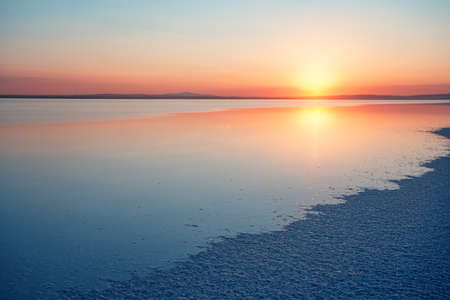 Salt Lake Tuz at sunsetの写真素材