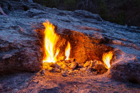 Burning fire on the mountain Chimera or Yanartashの写真素材