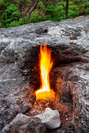 Eternal flame on mountain Chimera or Yanartash. Fragmentの写真素材