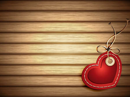 Red Paper Heart Shaped Tag on Wooden Backgroundのイラスト素材