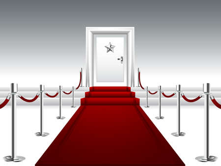 Red Carpet Leading to the Stairs and Door with Silver Starのイラスト素材