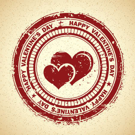Grunge Rubber Stamp for Valentine's Day with Two Heartsのイラスト素材