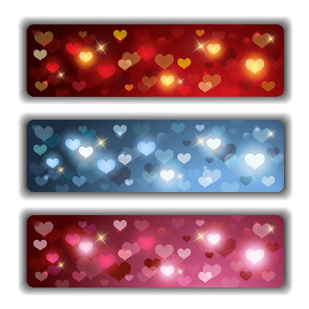 Vector Set composed of Three Valentines Banners with Colorful Shiny Heartsのイラスト素材