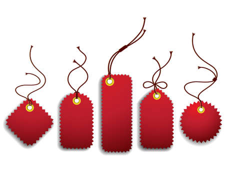 Vector Illustration of Five Price Tags with Zigzag Edges and Shadows isolated on Whiteのイラスト素材