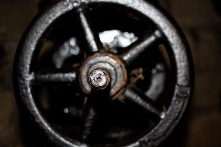 Large metal valve in the heating systemの写真素材
