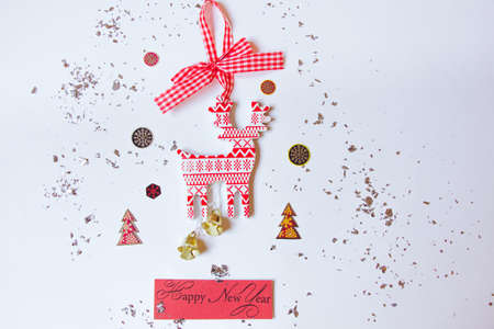 The inscription is surrounded by festive, winter attributes. Beautifully laid out on white...
