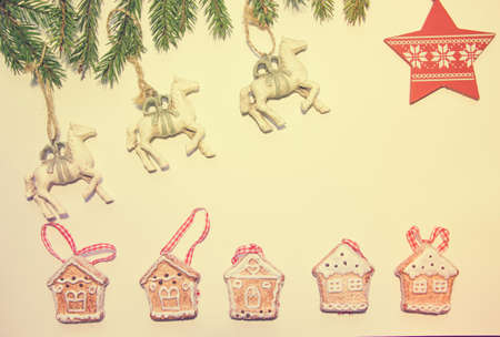 Beautiful white horses gallop across the sky to the star. They jump over a gingerbread.