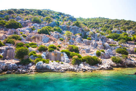 The ruins of an ancient city by the sea. The city was built by the ancient Romans. The city is...