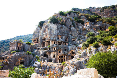 The ruins of the tombs of ancient civilization. Tombs are carved into the rocks on the territory of...