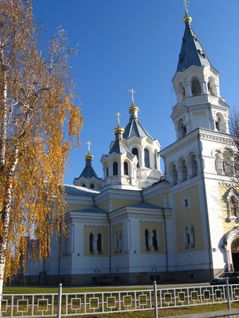 Beautiful church on a background of the blue skyの写真素材