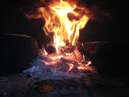 Flame in the furnace with pig-ironの写真素材