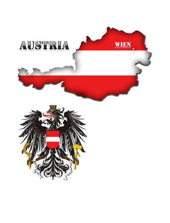 Coloured silhouette of the map and the arms of Austriaの写真素材