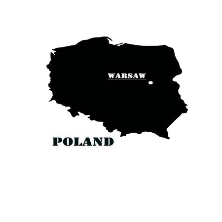 Black silhouette of a map of Poland with a designation of capitalのイラスト素材